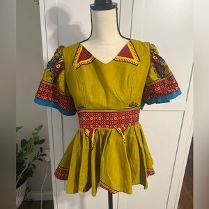 Colorful Women's Blouse with Red and Blue Accents